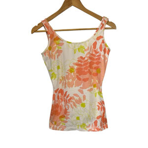 Women's LULULEMON Floral Tank Top S White Orange Stretch Athletic Medium